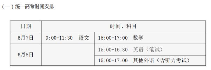 统一高考时间安排